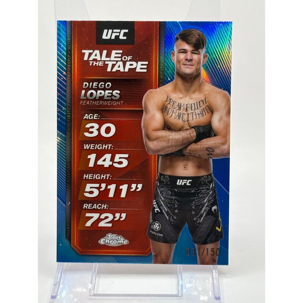 2025 Topps Chrome UFC Diego Lopes Tale Of The Tape Blue Refractor 31/150 SP